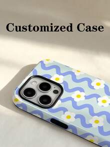 1pc Fresh Sweet Y2K Girly Style Wavy Striped Daisy DIY Phone Case Color Personalized Signature Customized 2-In-1 Glossy Film Full Coverage Hard Shell Protective Case Compatible With IPhone 11/12/13/14/15/16 17 Pro Max - Multicolor - View 4