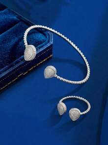 2 piezas Conjunto de joyería con diseño de lágrima con incrustaciones de cobre y circonita cúbica. Diseño elegante y versátil, adecuado como regalo festivo para expresar atención. - Estilo lágrima - Ver 1