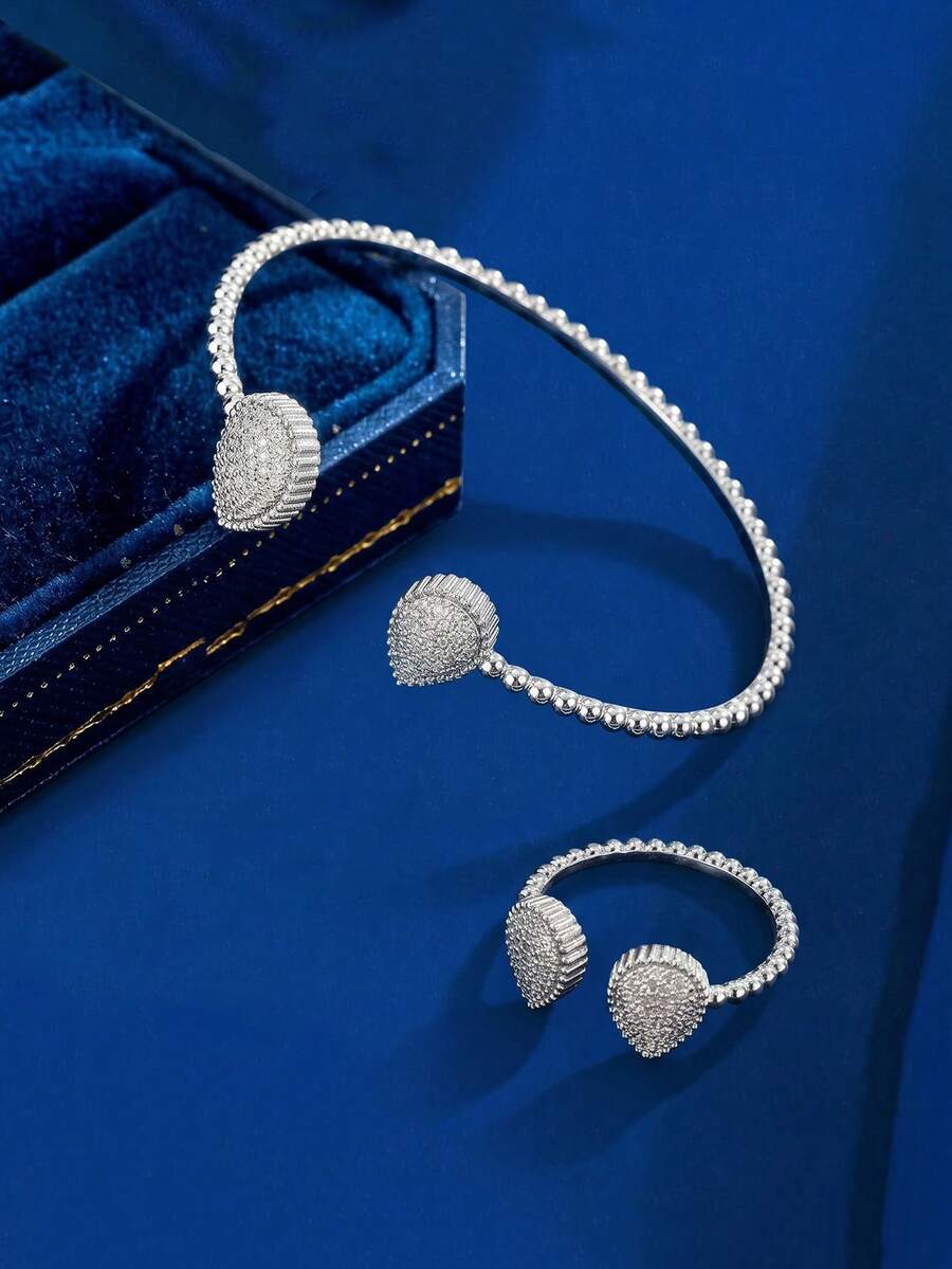 2 piezas Conjunto de joyería con diseño de lágrima con incrustaciones de cobre y circonita cúbica. Diseño elegante y versátil, adecuado como regalo festivo para expresar atención. - Estilo lágrima - Ver 1