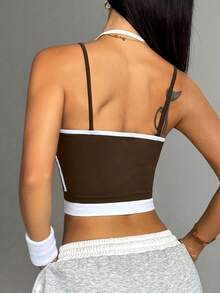 Women's High Elasticity Nylon Sports Vest - Breathable Contrast Color Fitness Top, Seamless Splicing Design, Suitable For Yoga, Pilates, Daily Fitness - Shaping Style And Beautiful Back Support, Simple Style, Comfortable Fit, Pressure-Free Support - 白色 - 查看 2