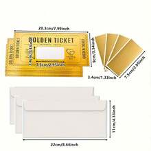 5pcs Gold Scratch-Off Ticket Set (With Envelopes), Surprise Gift Reveal, Party Supplies, Birthday Wedding Greeting Cards, Concert Tickets, Movie Tickets, Raffle Prizes - Gold - View 5