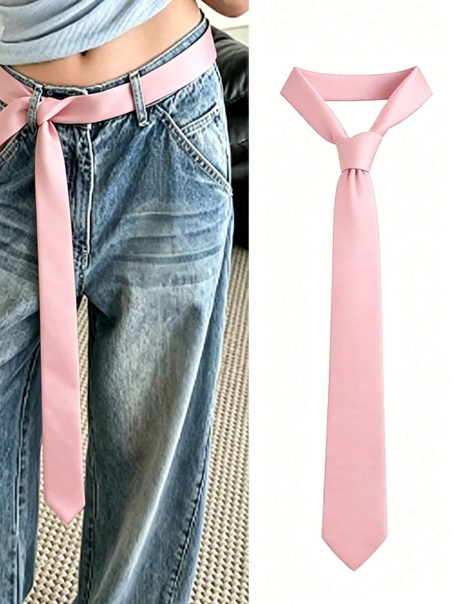 Solid Color Minimalist Knotted Belt, Versatile Tie Suitable For Daily Outfit With Pants And Skirts - Pink - View 1
