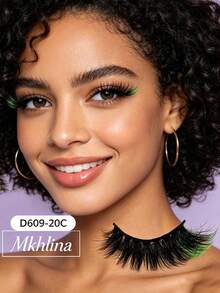 1 Paar glänzende Farbverlauf Kunstmink Wimpern, glänzend natürlich lang und flauschig, geeignet für Party, Make-up, Cosplay und andere Anlässe - Verschiedenfarbig - Übersicht 9