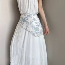 A Japanese-Style Vintage Linen Floral Scarf For Women, Suitable For Layering As A Hip Wrap, Paired With A Skirt, Or As A Triangular Headscarf Or Waist Accessory - 黃色條紋三角巾 - 查看 4