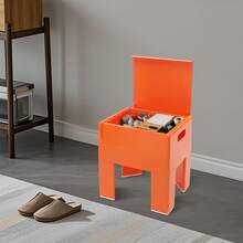 Otomana multifuncional de plástico con tapa elevable, taburete acolchado para cambiarse los zapatos en la entrada con compartimento oculto, pequeño banco de almacenamiento con asas laterales, reposapiés y organizador versátil para dormitorio y sala de estar, taburete de almacenamiento de ABS duradero con patas desmontables. - Naranja Quemada - Ver 2