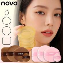 NOVO Set de 4 piezas de borlas de felpa múltiple con caja de almacenamiento, suave y sin defectos, esponja de maquillaje reutilizable sin látex, aplicador para herramientas de maquillaje facial en polvo y líquido - Multicolor - Ver 1