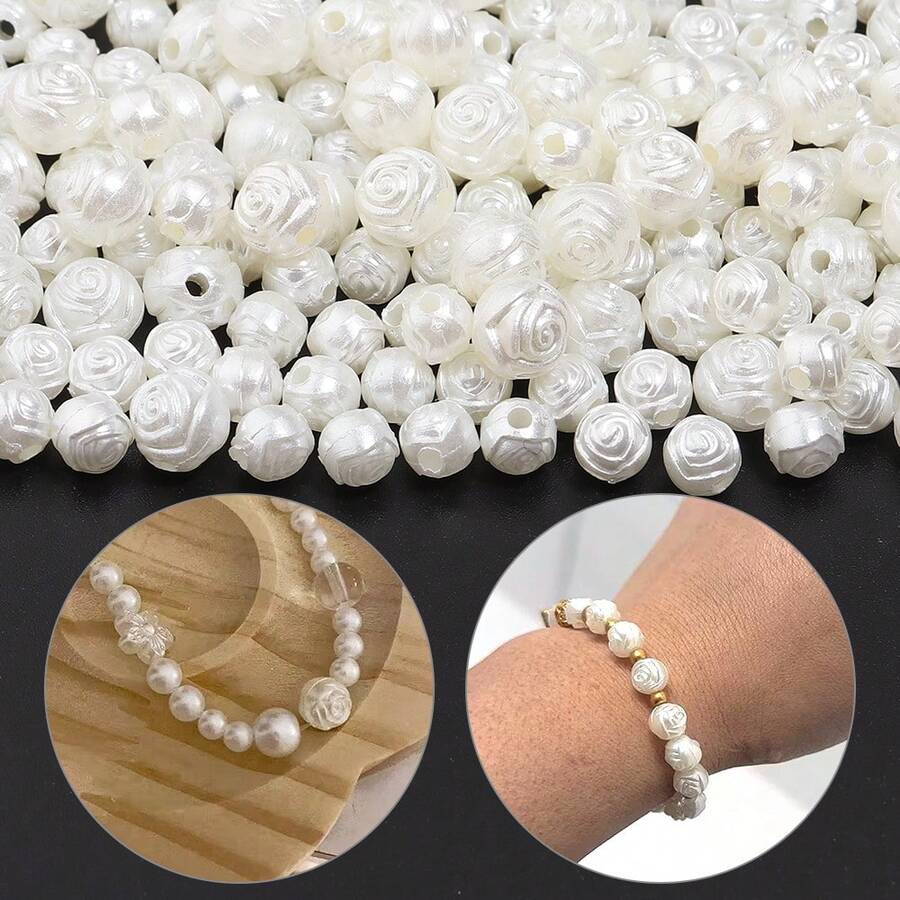 50-300顆 6/8mm 白色優雅玫瑰珠，ABS 壓克力隔珠，珠寶製作 DIY 手工藝用品，耐用手工珠寶配件，適用於手鍊、耳環、項鍊，情人節禮物