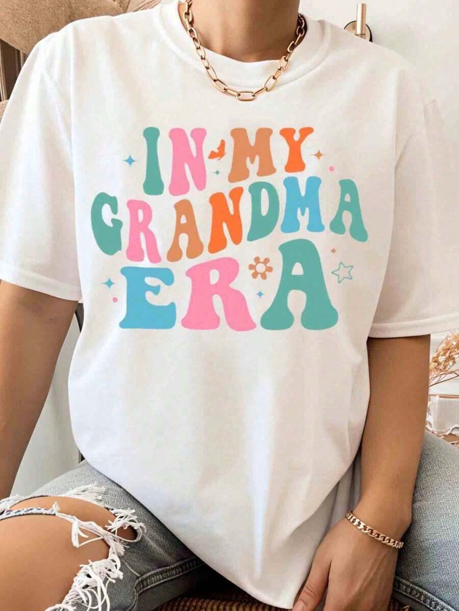 Women's Vintage Style Cotton Casual T-Shirt With 'In My Grandmother's Era' Print, Summer Festival Wear, Must-Have Gift For Grandma - 白色 - 查看 1