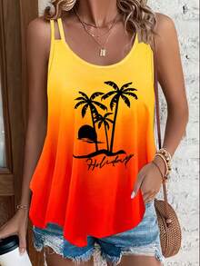 Talla Grande - Talla Grande - Chaleco con Estampado de Palmeras y Degradado Rojo-Amarillo - Verde - Ver 3
