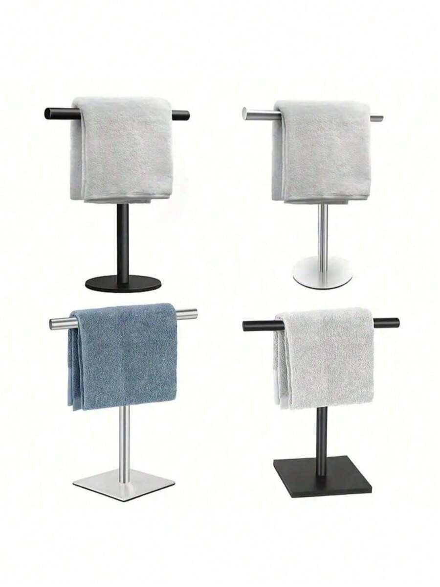 1pc Stainless Steel T-Bar Towel Rack - Bathroom And Kitchen Countertop Towel Holder, Fashionable Black And Silver Towel Rack - Multicolor - View 1