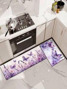 1 Set Floral & Butterfly Pattern Kitchen Mat, Made Of Diatomite With Absorbent, Anti-Slip, Anti-Stain, Quick-Drying Features. Suitable For Bathroom, Hallway, Entryway, Indoor/Outdoor Decor, Kitchen, Dining Room, Small Office/Home Office, Laundry Room - Multicolor - View 7