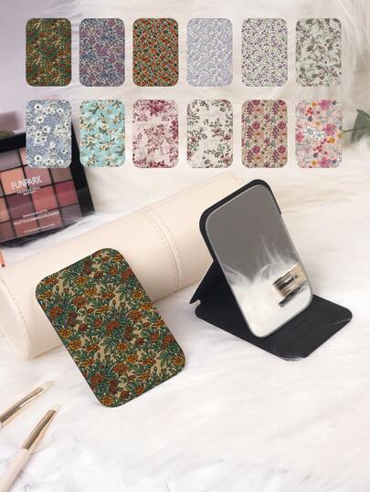 1pc Countryside British Style Floral Vanity Folding Mirror, Lightweight Compact Portable Handheld Mirror, Durable PU Leather, Suitable For Multiple Scenarios, Delicate Ditsy Floral Design, Folding Structure, Reliable And Scratch-Resistant, Convenient To Carry