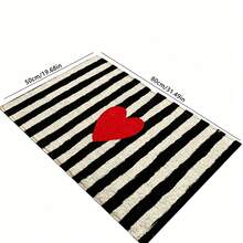 1pc Black And White Striped Heart Design Machine Washable Soft Comfortable Bathroom Mat Entrance Doormat Perfect For Kitchen Bathroom Bedroom And Other Decorative Uses - A - View 8