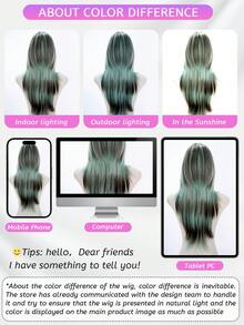 alicegarden 28-Inch Long Synthetic Wig Featuring A Natural Straight Style A Stunning Multicolor. Designed With Bangs , This False Hairpiece Is Perfect For Ms Halloween Cosplay Daily Use, Offering A Natural And Natural Durable Wig Gift For Ladies. - Multicolor - View 11