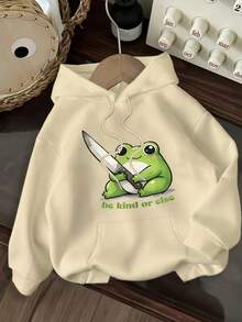 Frog With A Knife Graphic Print Hoodie, Drawstring Casual Hooded Sweatshirt For Winter & Fall, New Women's Clothing NOI7 - màu đen - Xem 8