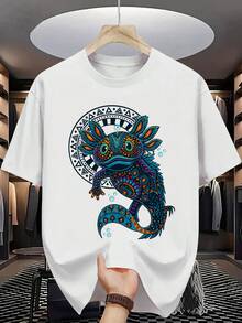 Men's 100% Cotton T-Shirt - Short Sleeve, Crew Neck, Digital Print, Comfortable For All Seasons, Machine Washable, Ideal For Everyday Wear, Crew Neck, Circular Design, Casual Summer T-Shirt Muscle Freaks Axolotl Mexican  Style - 白色 - 查看 1