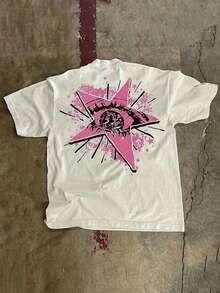 Camiseta Gráfica para Hombre Y2K - EOHI "Road to Paradise" con Estampado de Lema Llamativo, Diseño Blanco con Rosa y Negro, Corte Regular, Manga Corta, Cuello Redondo, Estilo Casual de Verano, Lavable a Máquina, Camiseta Vintage de Moda, Tela Duradera, Estilo Urbano, Camiseta Transpirable, Camiseta Estampada, Exclusiva para Entusiastas del Streetwear. - Blanco - Ver 3