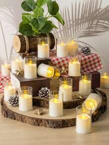 24pcs/Set Flickering LED Flameless Candles With Timer Remote Control, Battery Operated LED Wishing Candles, Suitable For Christmas, Halloween, Valentine's Day, Mother's Day, Dining Table, Wedding, Party, Gift, Holiday - Transparent-warm Light - View 4