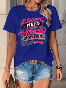 Wo'S Funny Saying T-Shirt | Bold Pink Text: "I Don't Need Your Attitude, I've Got My Own" - Black Star T-Shirt | Soft Everyday T-Shirt For Women | Machine Washable Casual Top | Cool Birthday Gifts For The Workplace. Cool Summer Clothes For Women. - 藍色 - 查看 6