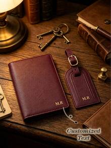 Personalized Saffiano Passport Holder (No Box) Luggage Tag Set | Travel Accessories, Wedding Favor Letter Passport Holder, Engraved Luggage Tag - Multicolor - View 1