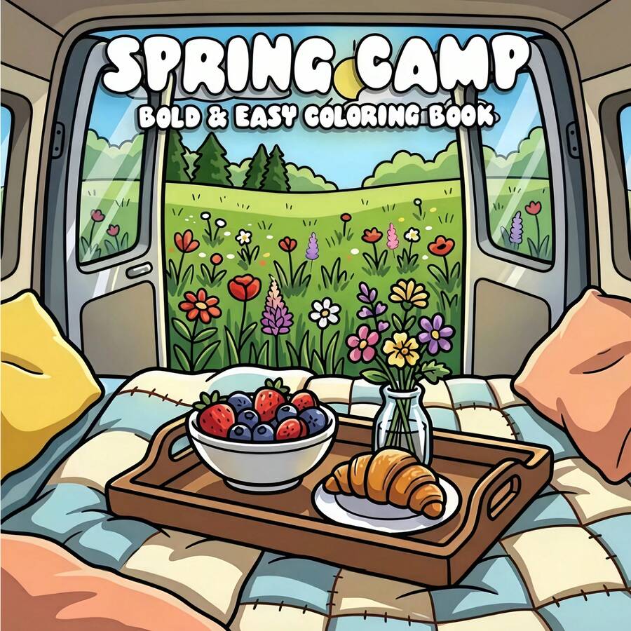 24-Page Thick Paper Spring Themed Coloring Book, Includes Camping, Nature, Forest, Outdoor Scenery And Other Cute, Warm Spring Themes, Suitable For Children And Adults, Perfect Gift For Valentine's Day, Children's Day, Christmas, Halloween, Birthday, Parties - Comfortable Coloring Book/Spring/Children - View 1