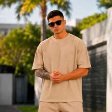 Men's Oversized Textured Casual Basic Plain Premium T-Shirt - 黑色 - 查看 6