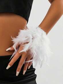 Guantes de encaje con plumas falsas y brazalete con cisne para mujer, accesorio de disfraz de Halloween - Multicolor - Ver 6