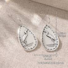Silver Heron Earrings, With Teardrop Shaped Blue Heron Outline - Silver - View 2