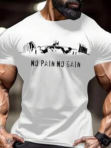 Men's T-Shirt With Muscular Man Lifting Weights Print - 白色 - 查看 1