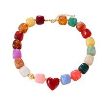 1pc Bohemian Vintage Y2K Creative Fashion Elegant Exquisite Luxurious Sweet Unique Design Resin Square Heart-Shaped Bead Necklace, Suitable For Women, Sisters And Couples, Exquisite Graduation Ball/Evening Party Jewelry Gift, Perfect For Daily Wear, Dating, Banquet, Party, Holiday, Gift-Giving, Wedding Season, Music Festival, Halloween, Christmas, Colorful Jewelry - necklace - View 11
