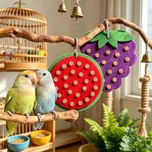 1 pièce Jouet à mâcher en forme de fruit pour perroquet, accessoire de fourragement suspendu en bois doux et feutre, ornement éducatif anti-ennui pour perruches et conures, décoration de cage - Voir 2