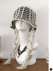 1 pièce Chapeau seau en tricot jacquard pour femmes, chapeau de bassin à large bord respirant et polyvalent pour l'été, chapeau seau à large bord respirant et polyvalent pour la protection solaire au printemps, chapeau seau à large bord respirant et polyvalent pour la protection solaire en été - multicolore - Voir 14