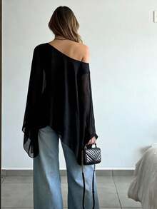 Summer New Women's Casual Daily Versatile Women's Black Blouse, Elegant Fashion, French Vintage, Beach Vacation Style, Comfortable Loose Breathable, Date Dinner Party Shirt, Workplace Commute, Suitable For Office Occasions, Back To School Season - Black - View 2