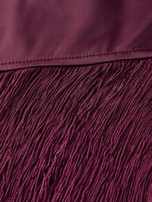 Women Summer Satin Camisole Casual Asymmetrical Tassel Spaghetti Straps Tank Tops for Club Streetwear - Rojo violeta - Ver 9