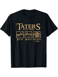 Camiseta Divertida con Diseño de Patatas - Camiseta de Algodón Negra de Corte Holgado, Adecuada para Jóvenes, Camiseta Casual de Cuello Redondo con Diseño, Lavable a Máquina, Regalo Divertido para Enamorados, para Adolescentes - Negro - Ver 7