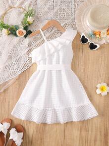 Girls' Casual Elegant Tie-Up Dress, Suitable For Summer Outdoor Party - White - View 2