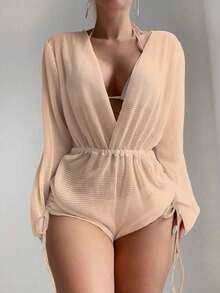 Swim Vcay Cubierta sólida de color para mujer con cuello en V profundo - Albaricoque - Ver 1