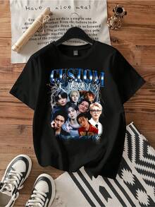Custom K-Pop  T-Shirt, Personalized Bootleg Tee.Vintage Graphic Print Casual Cotton Short Sleeve T-Shirt - Black - View 1