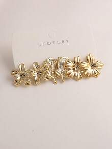 6/18pcs Fashionable Floral & Geometric Multi- Gold Metal Earring Set, Women Daily Wear Earring Set, Made Of ABS Resin With UV Plated Non-Fading Gold - Gold - View 4