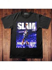 Men's Dunk Of The Year Basketball Graphic Tee - Wolves Slam Competition Tee - Large & Tall Fit Crew Neck Tee - All-Season Stretch Cotton Top - Dunk Contest Apparel (Black) - Machine Washable, Sports Fan Clothing, Bohemian Style Tee, High Stretch Cotton, PLUS SIZE - 黑色 - 查看 1