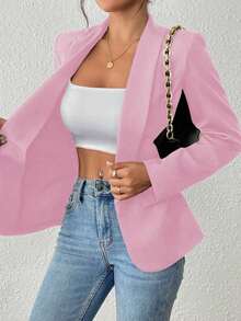 AYYSHEIN PETITE Chaqueta casual de manga larga con bolsillo de unicolor para uso diarioAYY - Rosa - Ver 7