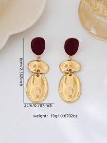 1 par de pendientes colgantes de diseño geométrico con colores contrastantes - Pendientes ovalados color vino tinto - Ver 2