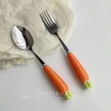 4pcs Carrot Ceramic Handle Portable Cutlery Set, Stainless Steel Chopsticks, Spoon, Fork, Box, Convenient For Students, Office, Outdoor - Orange - View 9