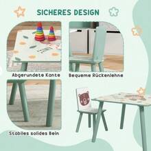 Children's Table And 2 Chairs, Garden Set With 1 Table And 2 Chairs, Cute Animal Design, For Children Aged 3 To 8 Years, Green - Green - View 5