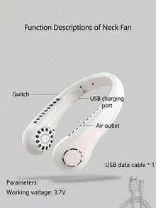 1pc Bladeless Neck Clip Fan, Portable Mini Hands-Free Fan With Strong Airflow, 3 Hours Battery Life - White - View 7