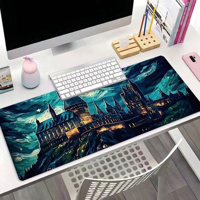 1pc Starry Castle Mouse Pad, Artistic Magic Castle Large Office Mouse Pad, Extended Starry Castle Painting Style Mouse Pad With Non-Slip Rubber Base And Stitched Soft Fabric, Suitable For Home Office, Great Gift For Friends And Family