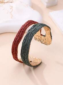 1 chiếc vòng tay hở bằng sợi raffia dệt hai tông màu kiểu Maillard, chất liệu kim loại, phong cách nghỉ dưỡng, thiết kế độc đáo, phụ kiện đa năng kiểu Pháp, phù hợp cho kỳ nghỉ biển, dã ngoại mùa thu, lễ hội âm nhạc, phong cách Boho, chụp ảnh du lịch cùng bạn gái, tạo vẻ ngoài Maillard mùa thu/đông, trang phục nghỉ mát thường ngày, phối hợp hoàn hảo cho buổi hẹn hò. - Nhiều màu - Xem 4