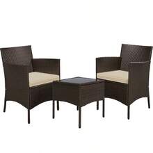 Costoffs Set Of 3 Patio Table And Chairs, Outdoor Wicker Conversation Furniture Set, 2pcs Woven Rattan Chairs With Cushions And 1 Side Table - Black/Grey - View 11