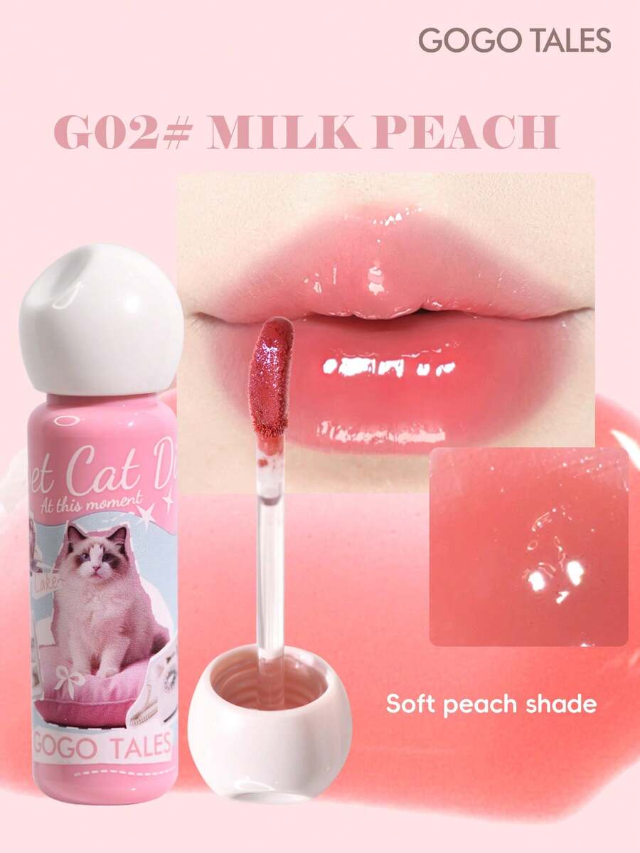 GOGO TALES GOGOTALES 可愛貓咪唇釉，打造豐盈水潤雙唇，滋潤顯色，適合所有膚色，輕盈長效，透亮妝效，不易暈染與褪色，口紅與唇彩合一，適合日常自然淡妝 - G02# Milk Peach - 查看 1