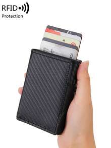 MIYIN Men's Minimalist RFID Anti-Theft Card Holder, Solid Color Multi-Function Tri-Fold Wallet With Zipper Coin Pocket And Card Slots ID Window, Suitable For Daily Use, Men's, Boyfriend/Father Gift - Black - View 9